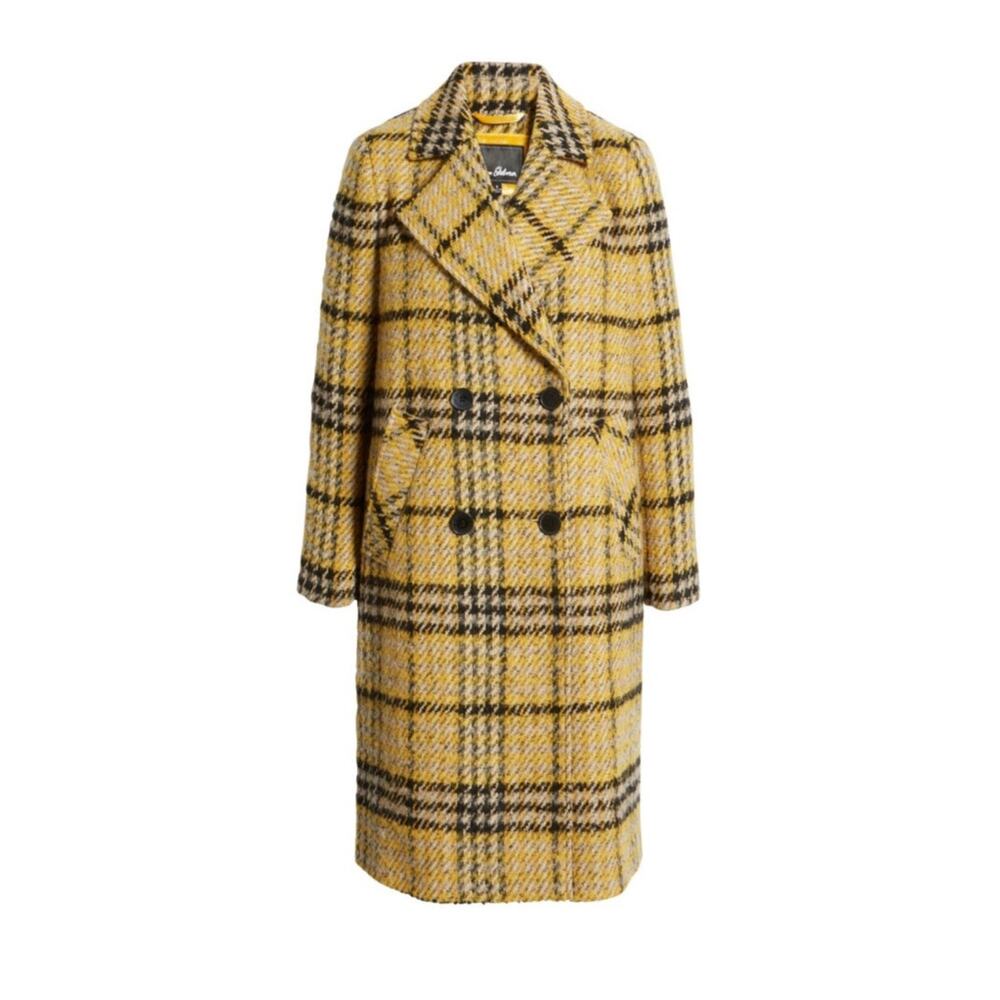 Sam Edelman Jumbo Plaid Yellow Wool Mid Length Coat 2